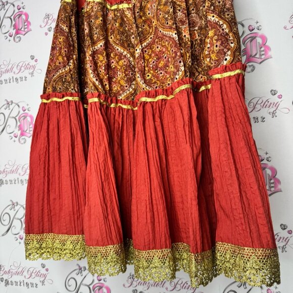 FWR USA skirt Bohemian Red and Gold Tiered Skirt shimmer paisley - Picture 3 of 8